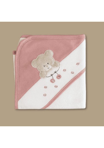 Peluş Ayıcıklı Isme Özel Nakışlı Pembe Beyaz Bebek Havlusu modelleri