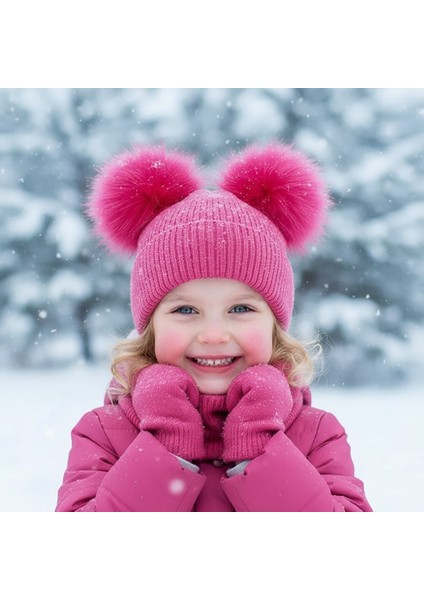 Ponpon Detaylı Kız Çocuk Bere Takımı