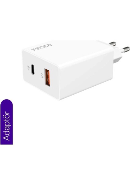 50W Pd Çift Çıkışlı Hızlı Şarj Başlığı – Usb-C + Usb-A, Akıllı Güvenlik Çipli