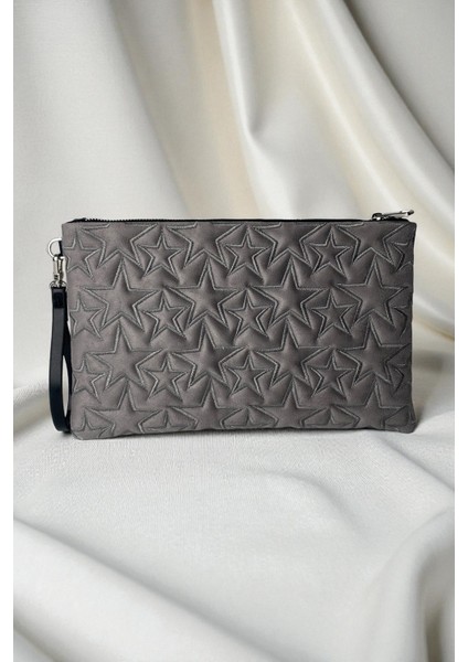 Yıldız Desenli Gri Süet Portföy Çanta modelleri