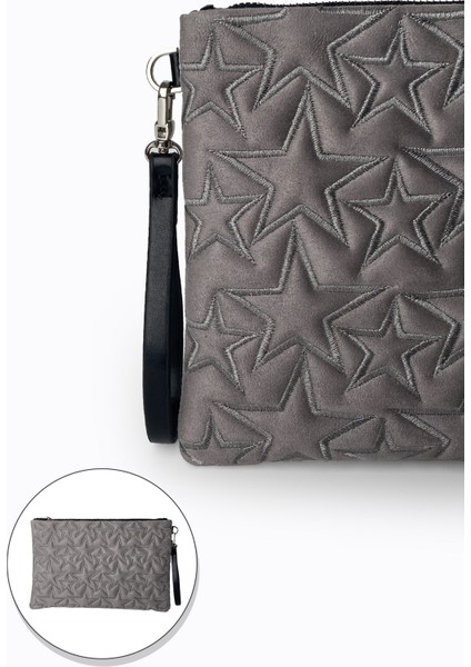Yıldız Desenli Gri Süet Portföy Çanta