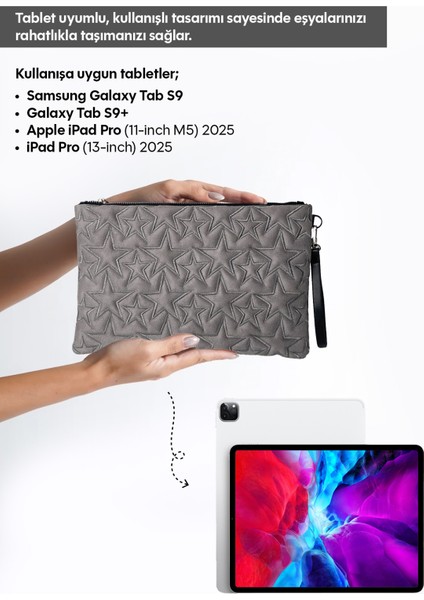 Yıldız Desenli Gri Süet Portföy Çanta