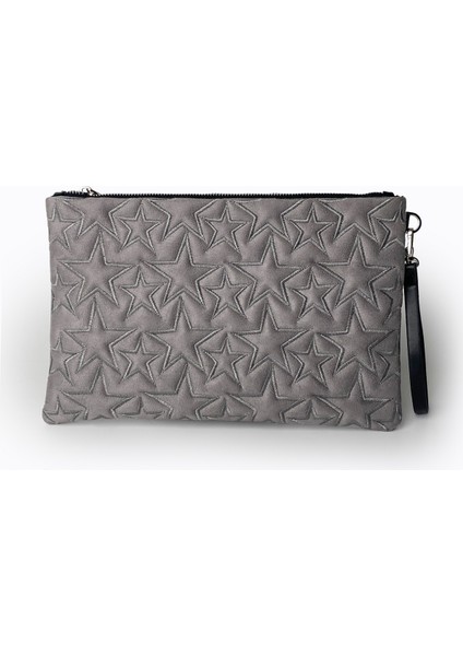 Yıldız Desenli Gri Süet Portföy Çanta