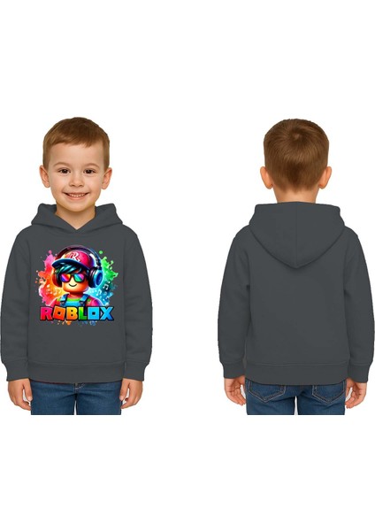 Unisex Roblox Baskılı Çocuk Swaetshirt Baskılı Kapüşonlu 3 Iplik Şardonlu