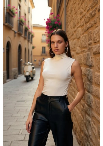 çınar ticaret kadın beyaz kolsuz balıkçı yaka basic bluz