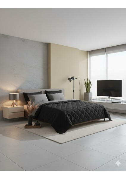 Çift Kişilik Ranforce Yorgan Liya 05 Siyah