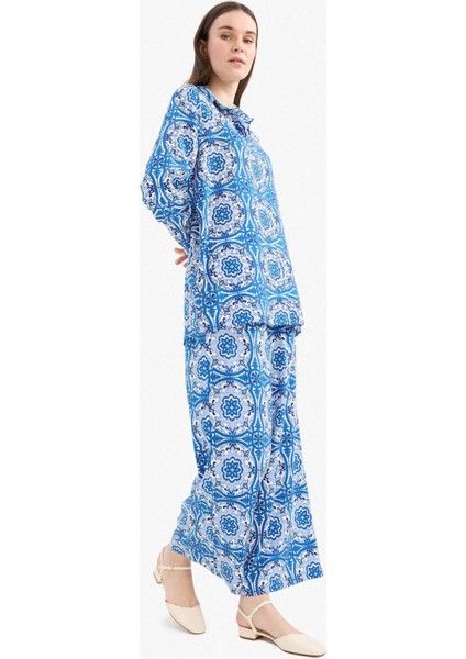 Wide Leg Geniş Bol Paça Desenli Viskon Pantolon