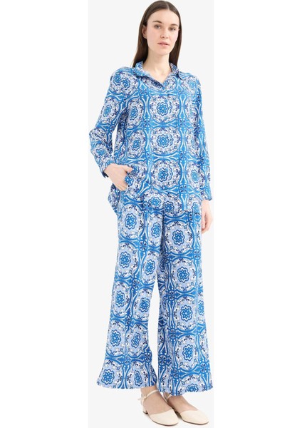 Wide Leg Geniş Bol Paça Desenli Viskon Pantolon