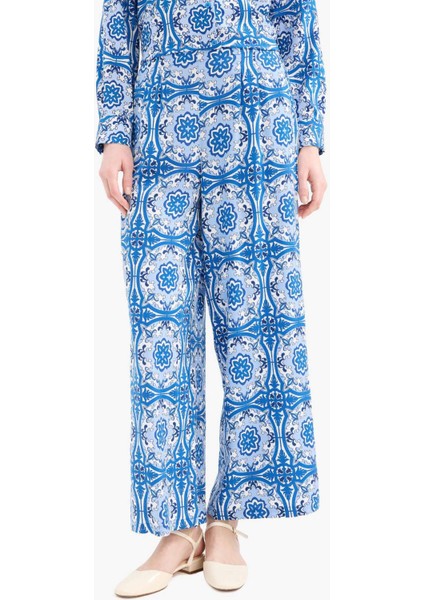 Wide Leg Geniş Bol Paça Desenli Viskon Pantolon