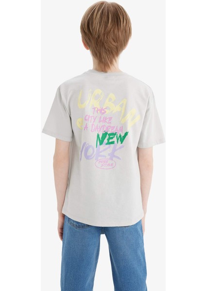 Erkek Çocuk Bisiklet Yaka Sırt Baskılı Kısa Kollu Tişört