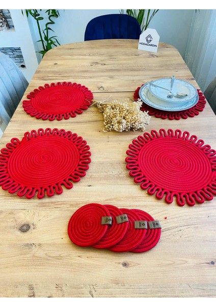 Jüt Hasır Amerikan Servis Supla ve Bardak Altı 8 Parça