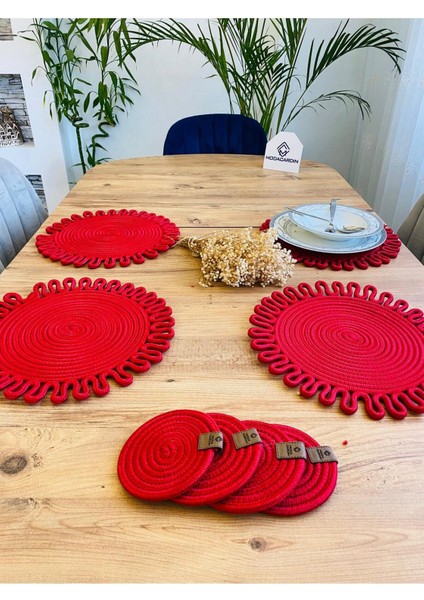 Jüt Hasır Amerikan Servis Supla ve Bardak Altı 8 Parça fırsatları