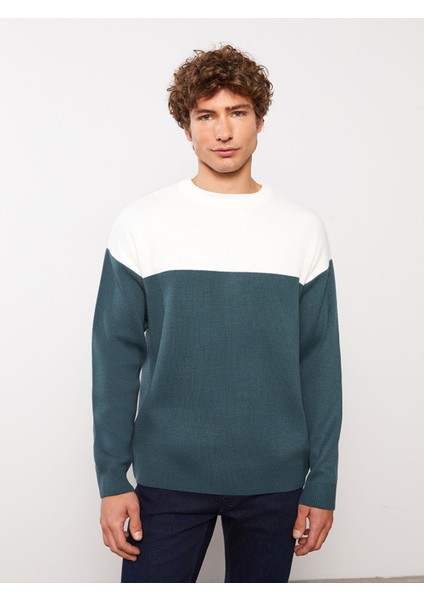 Yeni Sezon Bisiklet Yaka Uzun Kollu Renk Bloklu Erkek Triko Kazak