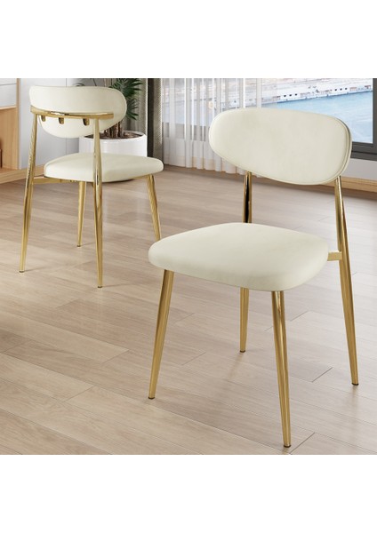 Olya Serisi 90X168 Lak Panel Hazar Masa Takımı Gold Ayaklı 4 Krem Sandalye modelleri