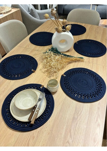 Amerikan Servis Sunum Takımı Hasır Görünümlü Jüt Yıkanabilir Isıya Dayanıklı Jüt 6 Parça Lacivert fiyatları