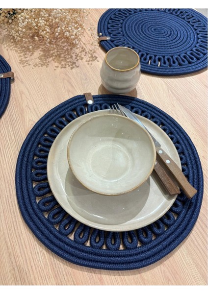 Amerikan Servis Sunum Takımı Hasır Görünümlü Jüt Yıkanabilir Isıya Dayanıklı Jüt 6 Parça Lacivert modelleri