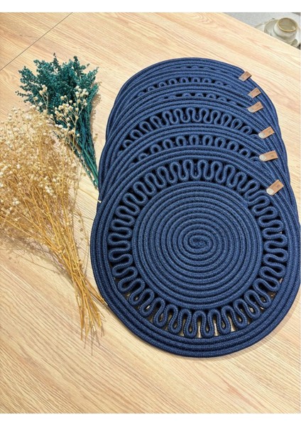 Amerikan Servis Sunum Takımı Hasır Görünümlü Jüt Yıkanabilir Isıya Dayanıklı Jüt 6 Parça Lacivert fırsatları