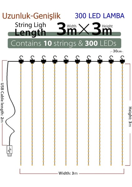 çınar ticaret 8 fonksiyonlu peri perde led uzaktan kumandalı günışığı perde peri led (3 mt x 3 mt) modelleri