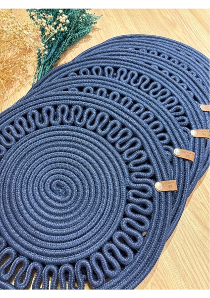 Amerikan Servis Sunum Takımı Hasır Görünümlü Jüt Yıkanabilir Isıya Dayanıklı Jüt 6 Parça Lacivert indirimleri