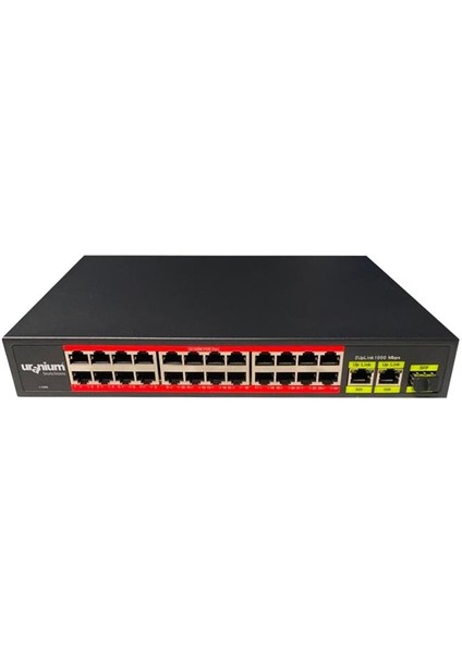 çınar ticaret uranıum poe-2421sfp-300w 24 port 10/100+2x gıgabıt uplınk +1xsfp 250 metre poe rackmount swıtch (realtek chıpset)