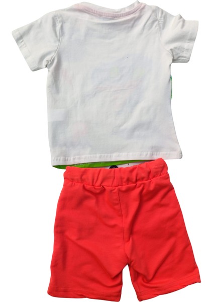 Erkek Çocuk Dinozor Baskılı İkili Takım – Turuncu Şortlu %100 Pamuk Yazlık Kombin fiyatları