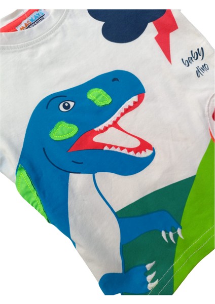 Erkek Çocuk Dinozor Baskılı İkili Takım – Turuncu Şortlu %100 Pamuk Yazlık Kombin fırsatları