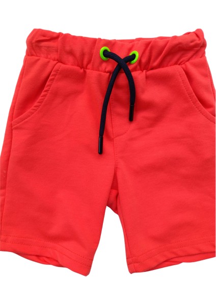 Erkek Çocuk Dinozor Baskılı İkili Takım – Turuncu Şortlu %100 Pamuk Yazlık Kombin