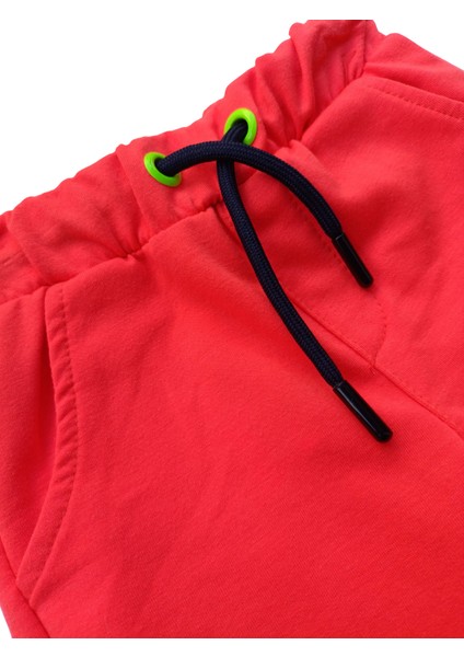 Erkek Çocuk Dinozor Baskılı İkili Takım – Turuncu Şortlu %100 Pamuk Yazlık Kombin