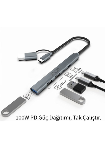 çınar ticaret ınca ıutp-06t usb 3.0 type-c 3.1 hub 1 x usb 3.0 +2 x usb+type-c+pd100w 2.0 alumınyum kasa çoklayıcı fiyatları