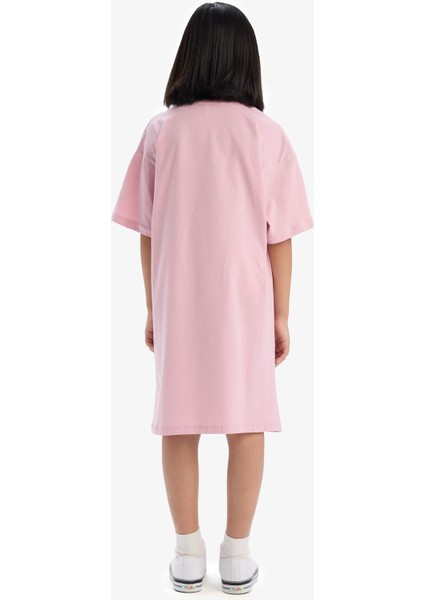 Kız Çocuk Oversize Geniş Kalıp Bisiklet Yaka Baskılı Kısa Kollu Yazlık Elbise E5805A825HS