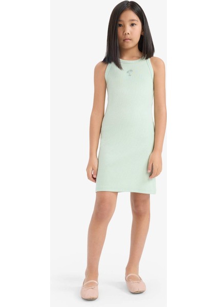 Kız Çocuk Fitted Bisiklet Yaka Fitilli Kaşkorse Kolsuz Yazlık Elbise E5806A825HS