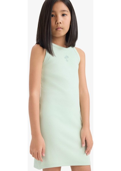 Kız Çocuk Fitted Bisiklet Yaka Fitilli Kaşkorse Kolsuz Yazlık Elbise E5806A825HS