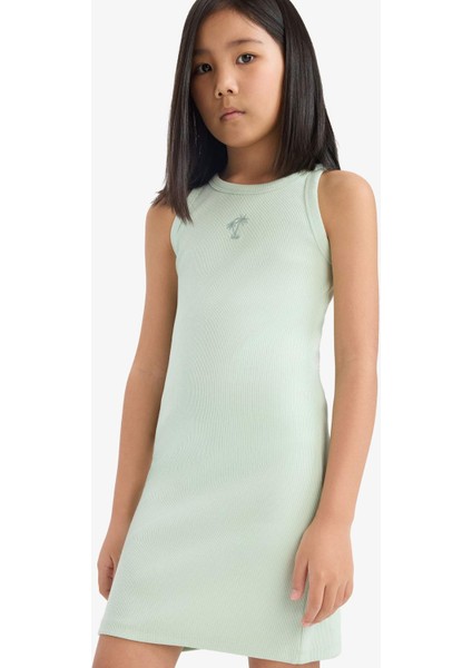 Kız Çocuk Fitted Bisiklet Yaka Fitilli Kaşkorse Kolsuz Yazlık Elbise E5806A825HS