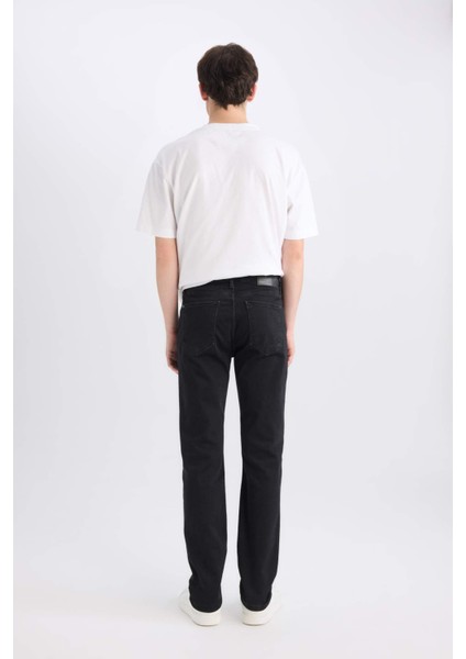 Sergio Regular Fit Esnek Yumuşak Kumaş Normal Kalıp Normal Bel Boru Paça Siyah Jean Pantolon