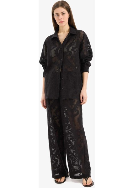 Dantelli Beli Lastikli Beyaz Plaj Pantolonu D9767AX25SM