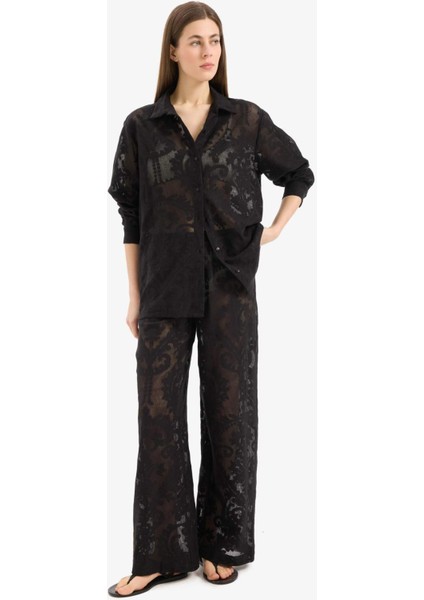 Dantelli Beli Lastikli Beyaz Plaj Pantolonu D9767AX25SM