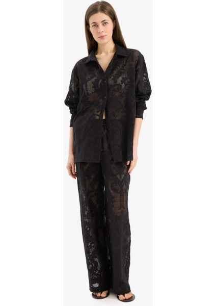 Dantelli Beli Lastikli Beyaz Plaj Pantolonu D9767AX25SM