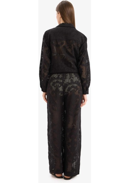 Dantelli Beli Lastikli Beyaz Plaj Pantolonu D9767AX25SM