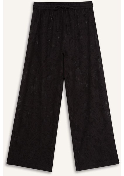 Dantelli Beli Lastikli Beyaz Plaj Pantolonu D9767AX25SM