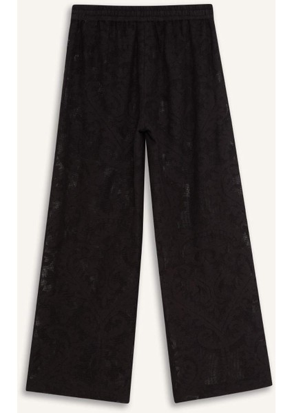 Dantelli Beli Lastikli Beyaz Plaj Pantolonu D9767AX25SM