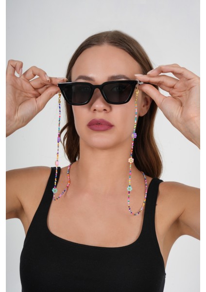 Fimo Çiçekli Kum Boncuk Gözlük Zinciri - Kolye - Bileklik