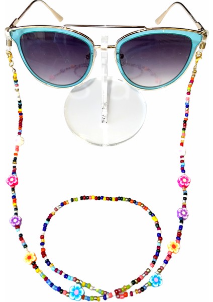 Fimo Çiçekli Kum Boncuk Gözlük Zinciri - Kolye - Bileklik
