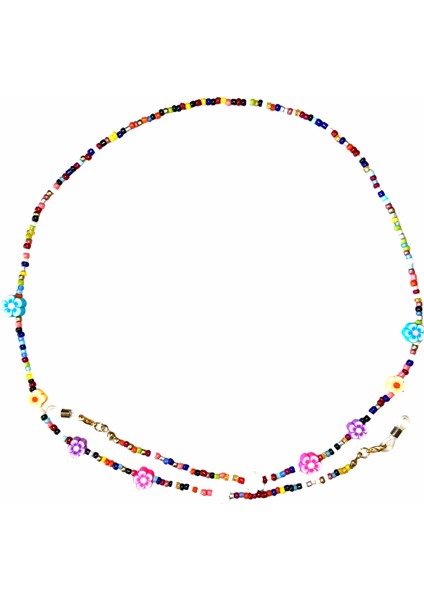 Fimo Çiçekli Kum Boncuk Gözlük Zinciri - Kolye - Bileklik