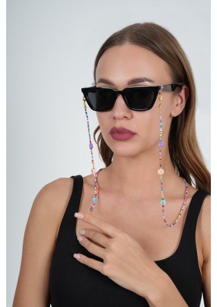 Fimo Çiçekli Kum Boncuk Gözlük Zinciri - Kolye - Bileklik