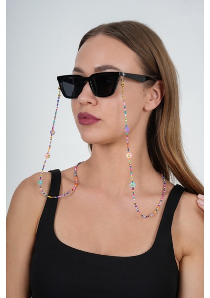 Fimo Çiçekli Kum Boncuk Gözlük Zinciri - Kolye - Bileklik