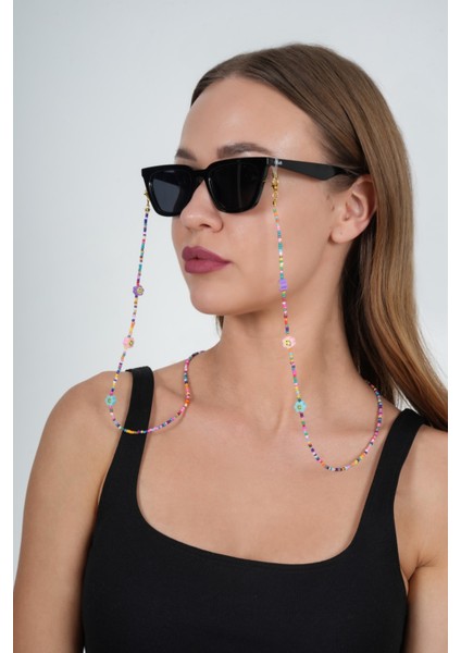 Fimo Çiçekli Kum Boncuk Gözlük Zinciri - Kolye - Bileklik