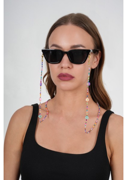 Fimo Çiçekli Kum Boncuk Gözlük Zinciri - Kolye - Bileklik