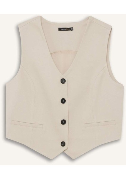 V Yaka Düğmeli Klasik Blazer Yelek C2026AX25SP