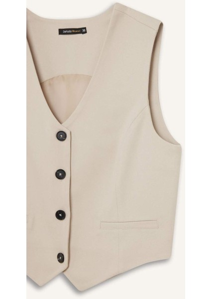 V Yaka Düğmeli Klasik Blazer Yelek C2026AX25SP