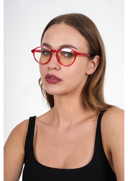 Kırmızı Yuvarlak Mavi Işık Koruyucu Gözlük